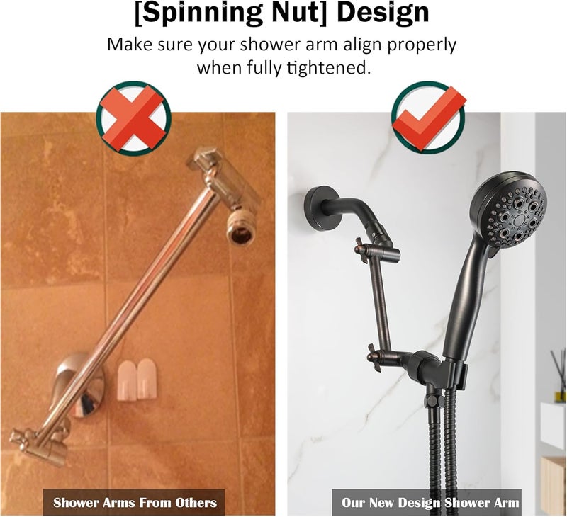 Pichrain Shower Head Arm, Adjustable Shower Extension Arm for Rain Showerheads, Angle & Height Adjustable Shower Head Extender Arm, G1/2 Universal Connector, Easy to Install (Oil Rubbed Bronze, 10 Inch) - Image 5